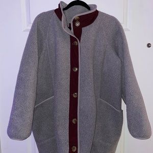 Grey and plum button down sherpa jacket